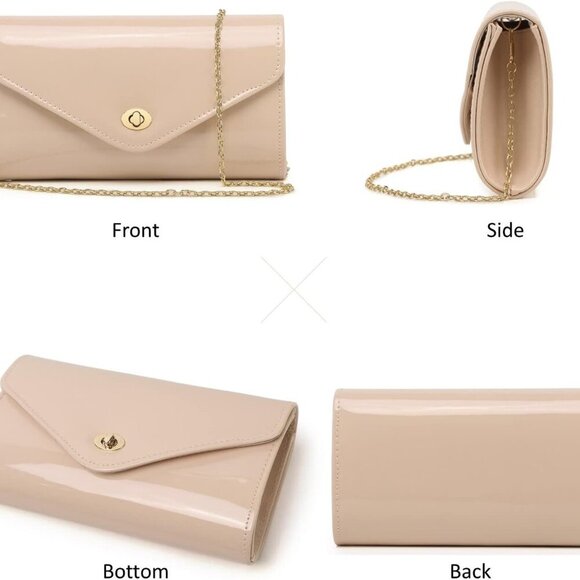 Patent Leather Envelope Clutch Women’s Evening Bag Crossbody Prom Wedding - Picture 2 of 9